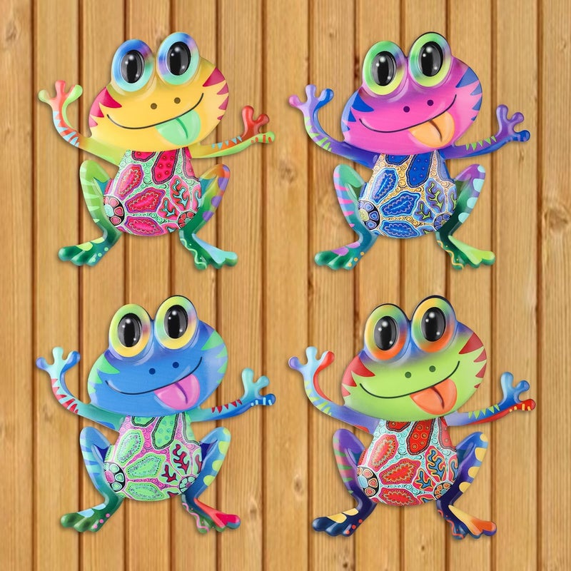 Junware Metal Frog Wall Decor, 4Pcs Frog Iron Wall Art Sculptures Art Frogs Wall Hanging Sculpture Decoration. Outdoor Fence Art for Home Garden, Fence, Patio, Yard, Bedroom Outside Gifts for Adults - Image 1